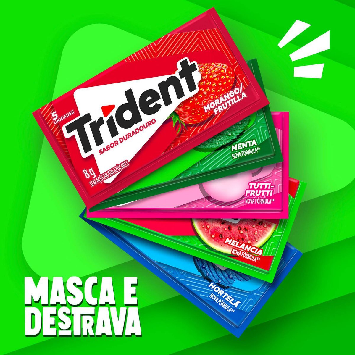 Chiclete Trident Morango Sem Acar - Caixa com 21 unid. de 8g