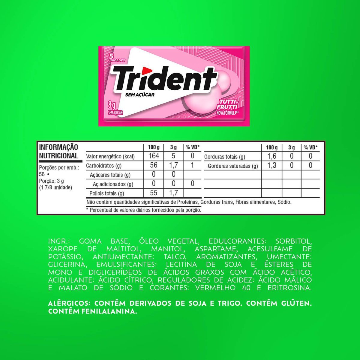 Chiclete Trident Tutti-frutti Sem Acar - Caixa com 21 unid. de 8g