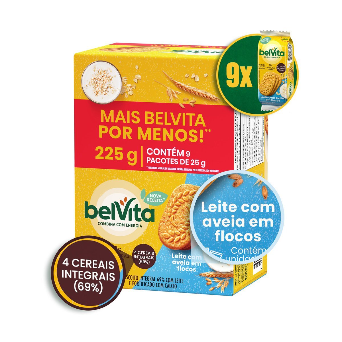 Biscoito BelVita Leite E Aveia Pack Econmico 225g com 9 Unidades de 25g