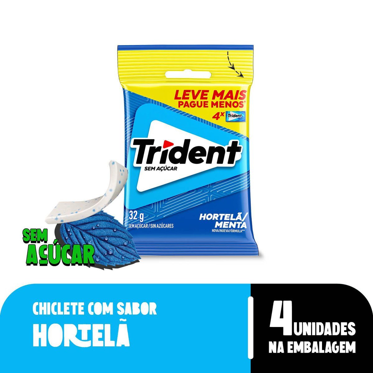Chiclete Trident Hortel 32g - Pacote Com 4 embalagens
