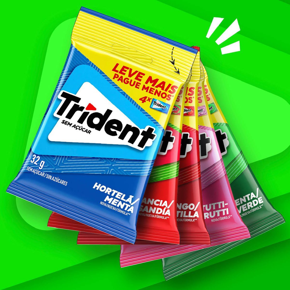 Chiclete Trident Hortel 32g - Pacote Com 4 embalagens