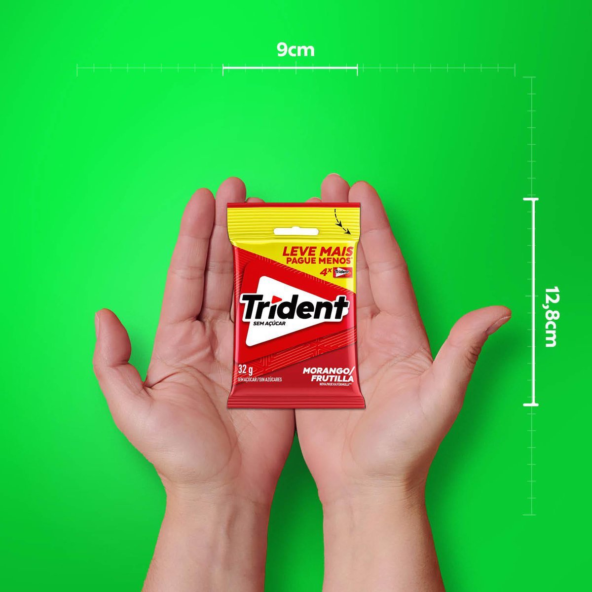 Chiclete Trident Morango 32g - Pacote Com 4 embalagens