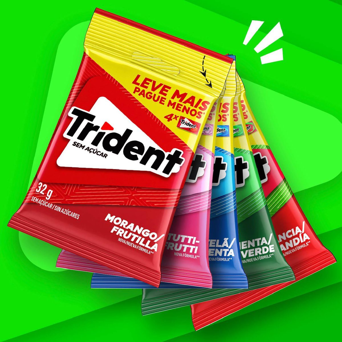 Chiclete Trident Morango 32g - Pacote Com 4 embalagens
