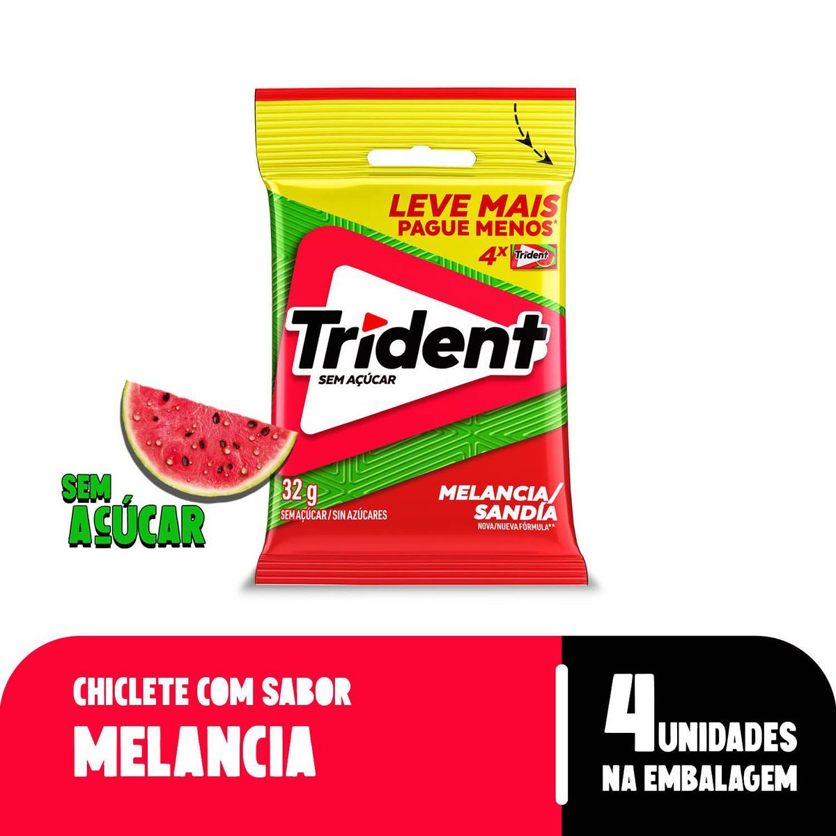Chiclete Trident Melancia 32g - Pacote Com 4 embalagens
