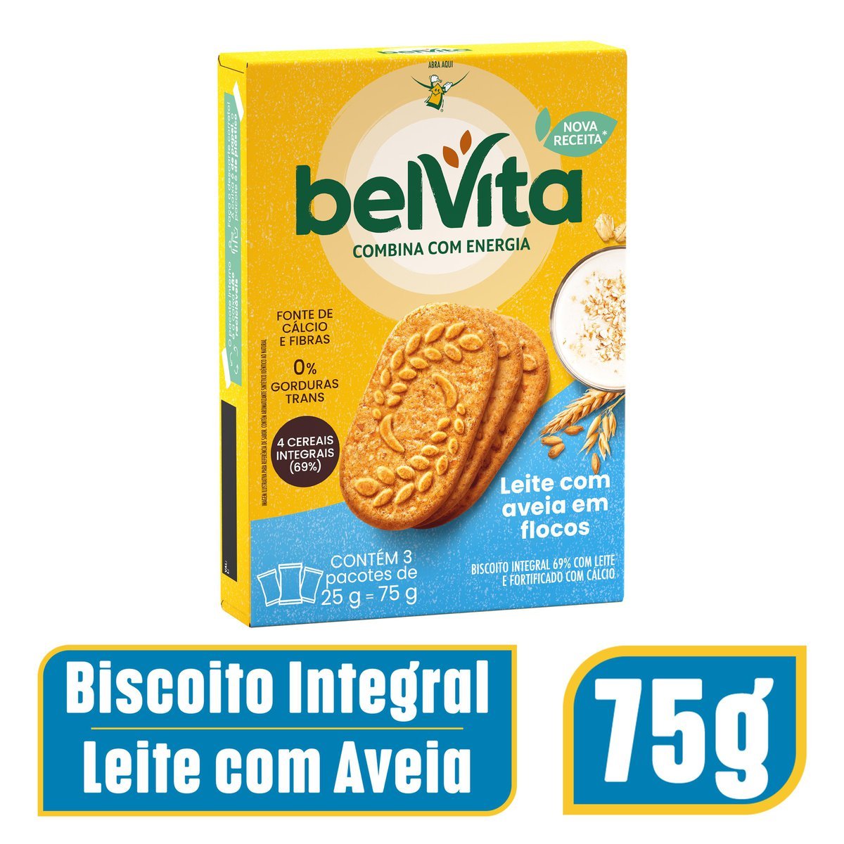 Biscoito BelVita Leite e Aveia Multipack 75g com 3 Unidades de 25g
