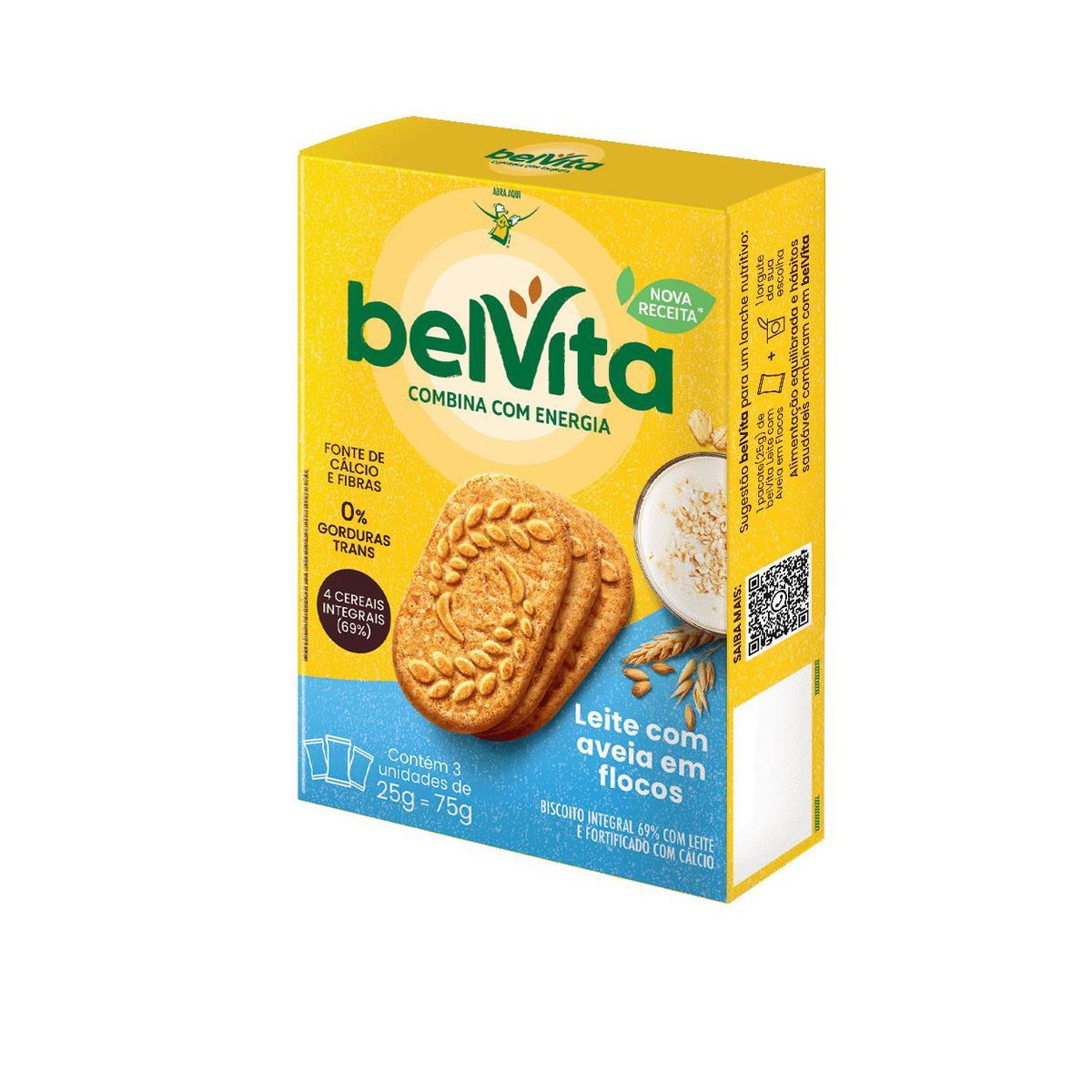 Biscoito BelVita Leite e Aveia Multipack 75g com 3 Unidades de 25g