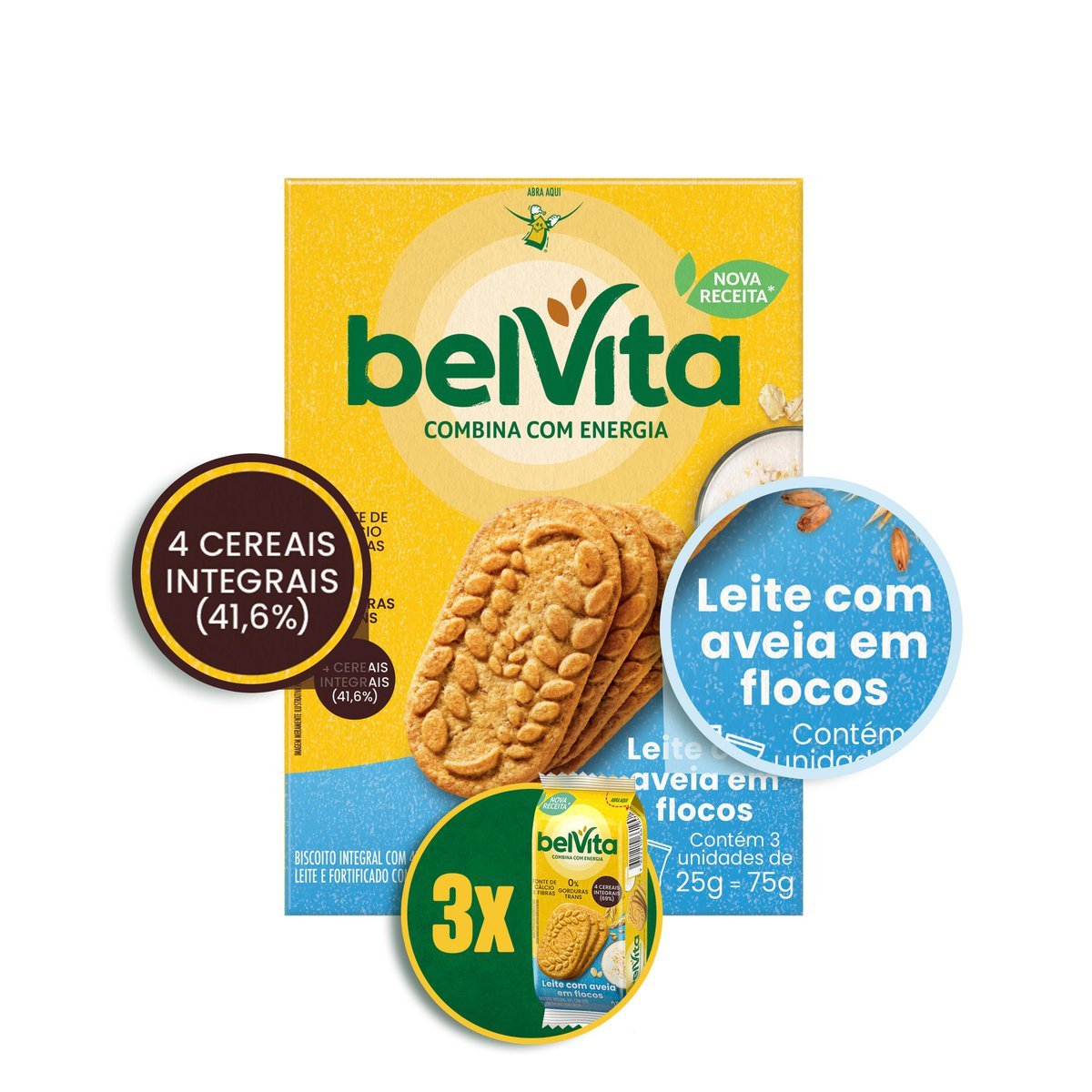 Biscoito BelVita Leite e Aveia Multipack 75g com 3 Unidades de 25g