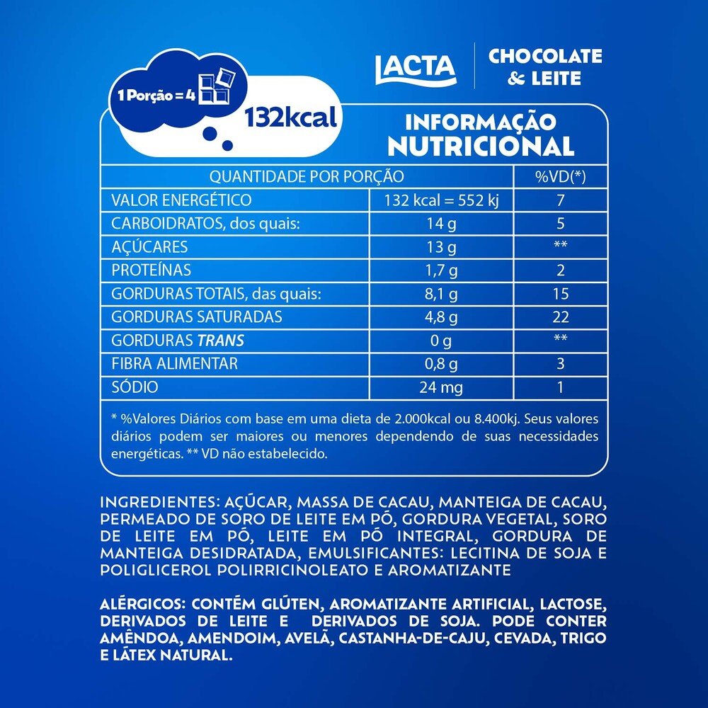 Chocolate Lacta ao leite 90g