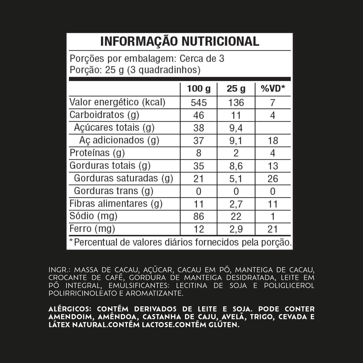 Chocolate Lacta Intense Amargo 60% Cacau Caf 85g
