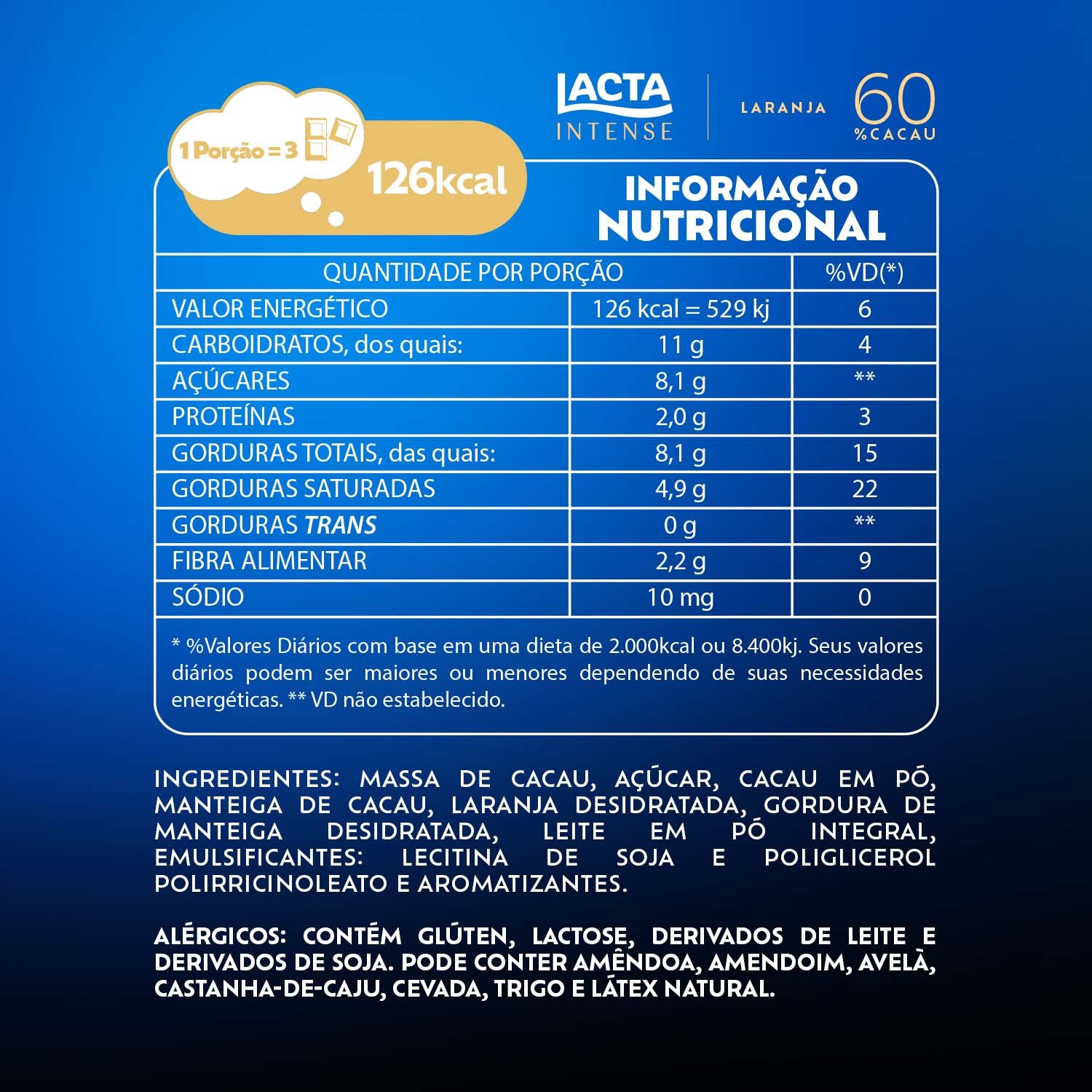 Chocolate Lacta Intense 60 Cacau e Laranja 85g