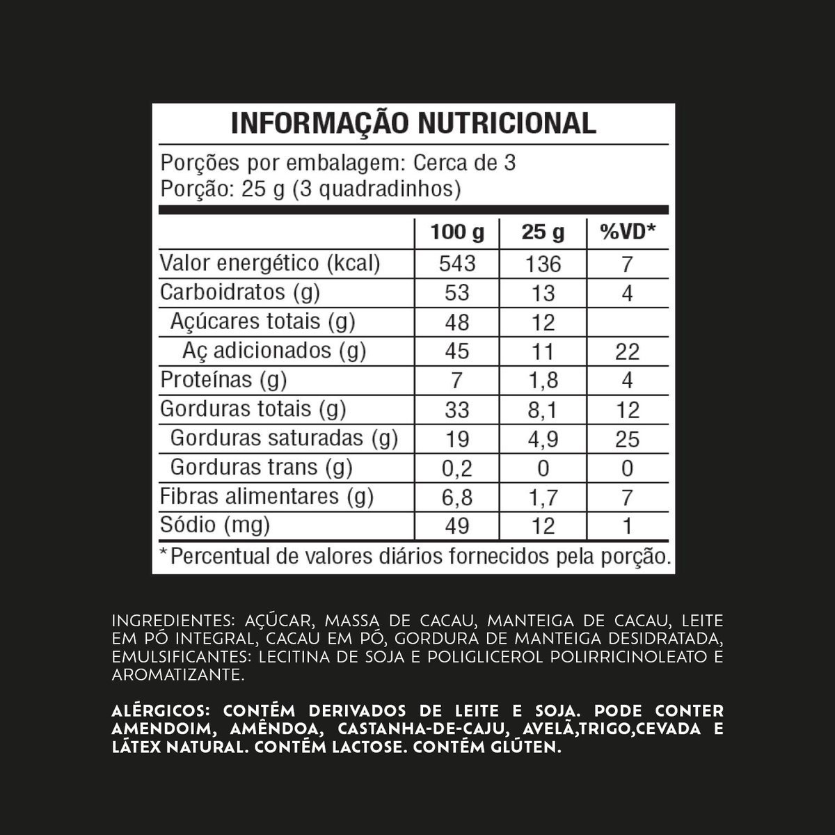 Chocolate Lacta Intense meio amargo 40% cacau original 85g