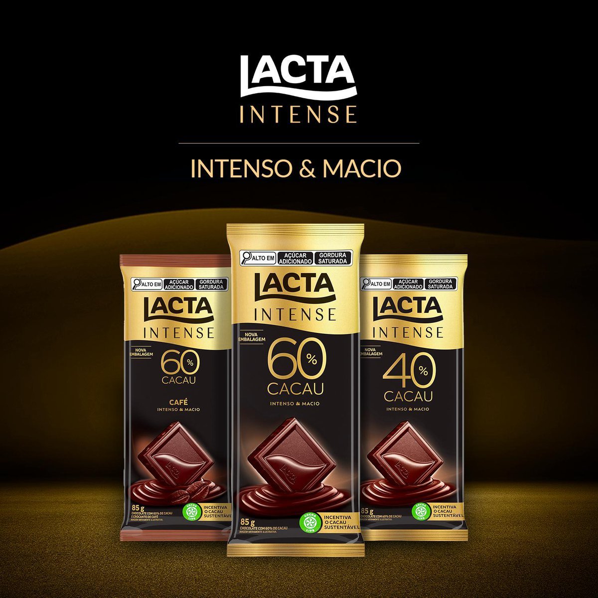 Chocolate Lacta Intense meio amargo 40% cacau original 85g