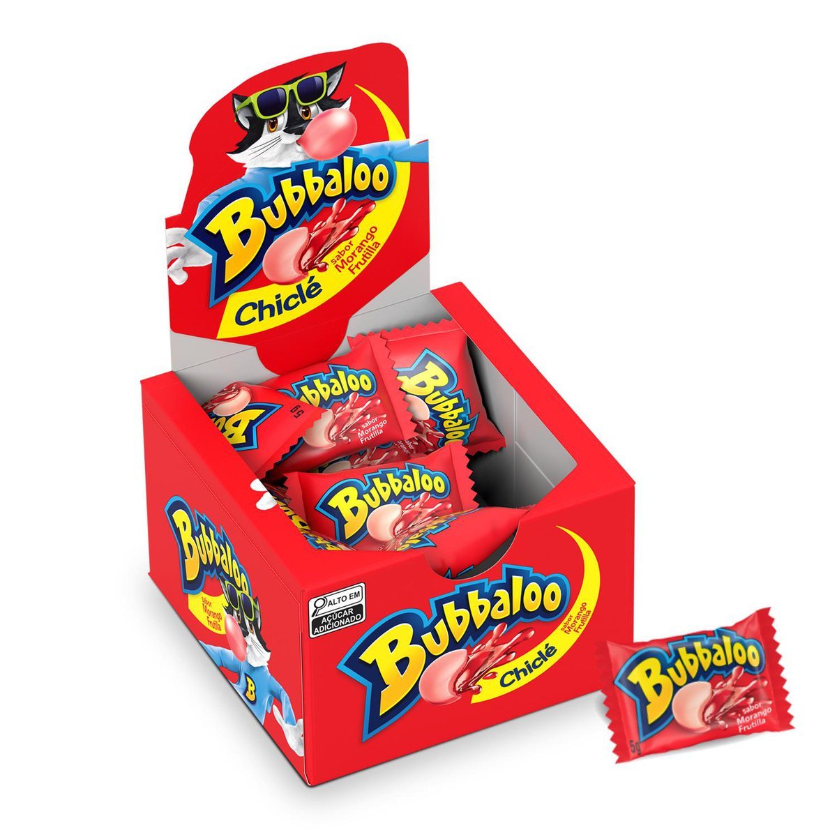 Chiclete Bubbaloo Morango 5g - Caixa com 60 unidades
