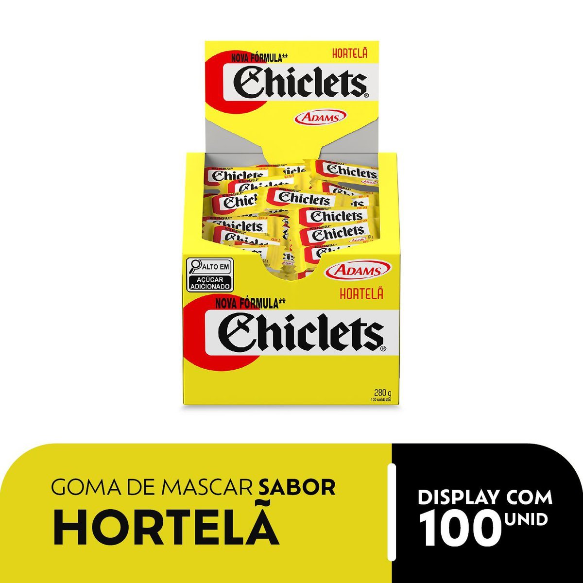 Goma de mascar Chiclets Hortel display com 100 unidades de 2,8g