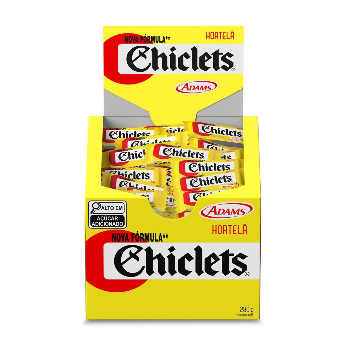 Goma de mascar Chiclets Hortel display com 100 unidades de 2,8g