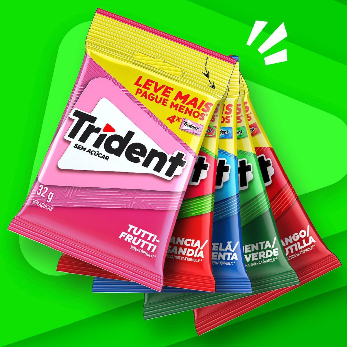 Chiclete Trident Tutti-Frutti 32g - Pacote Com 4 embalagens