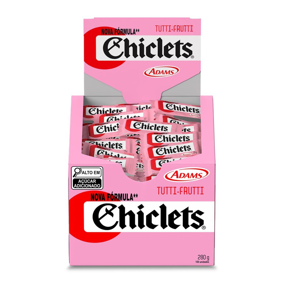 Goma de mascar Chiclets Tutti-Frutti display com 100 unidades de 2,8g