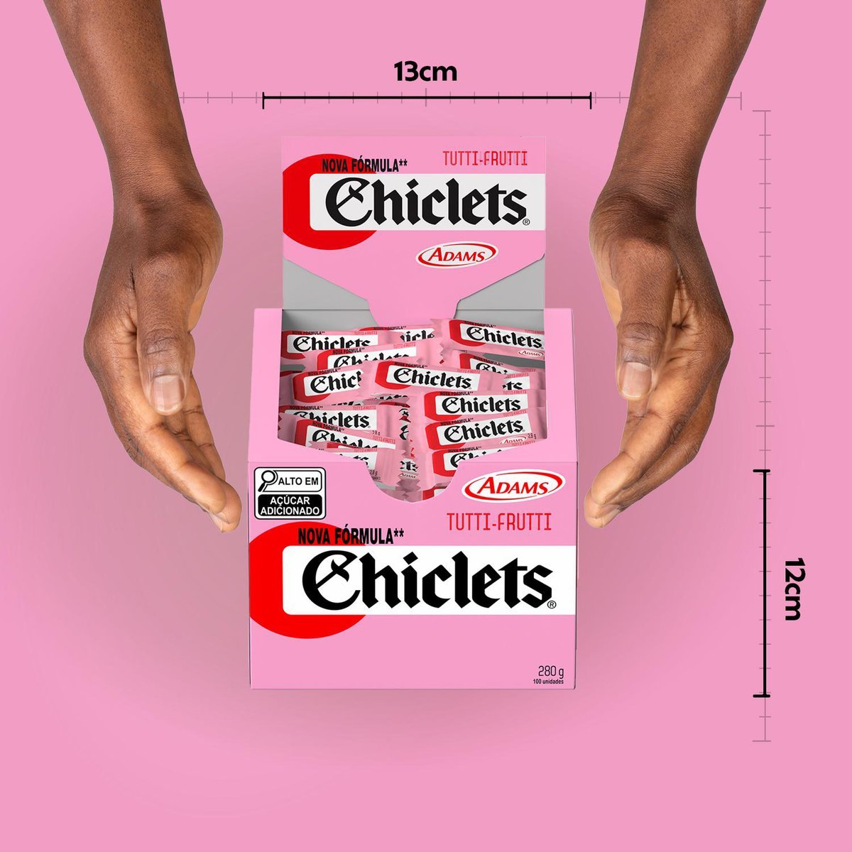 Goma de mascar Chiclets Tutti-Frutti display com 100 unidades de 2,8g