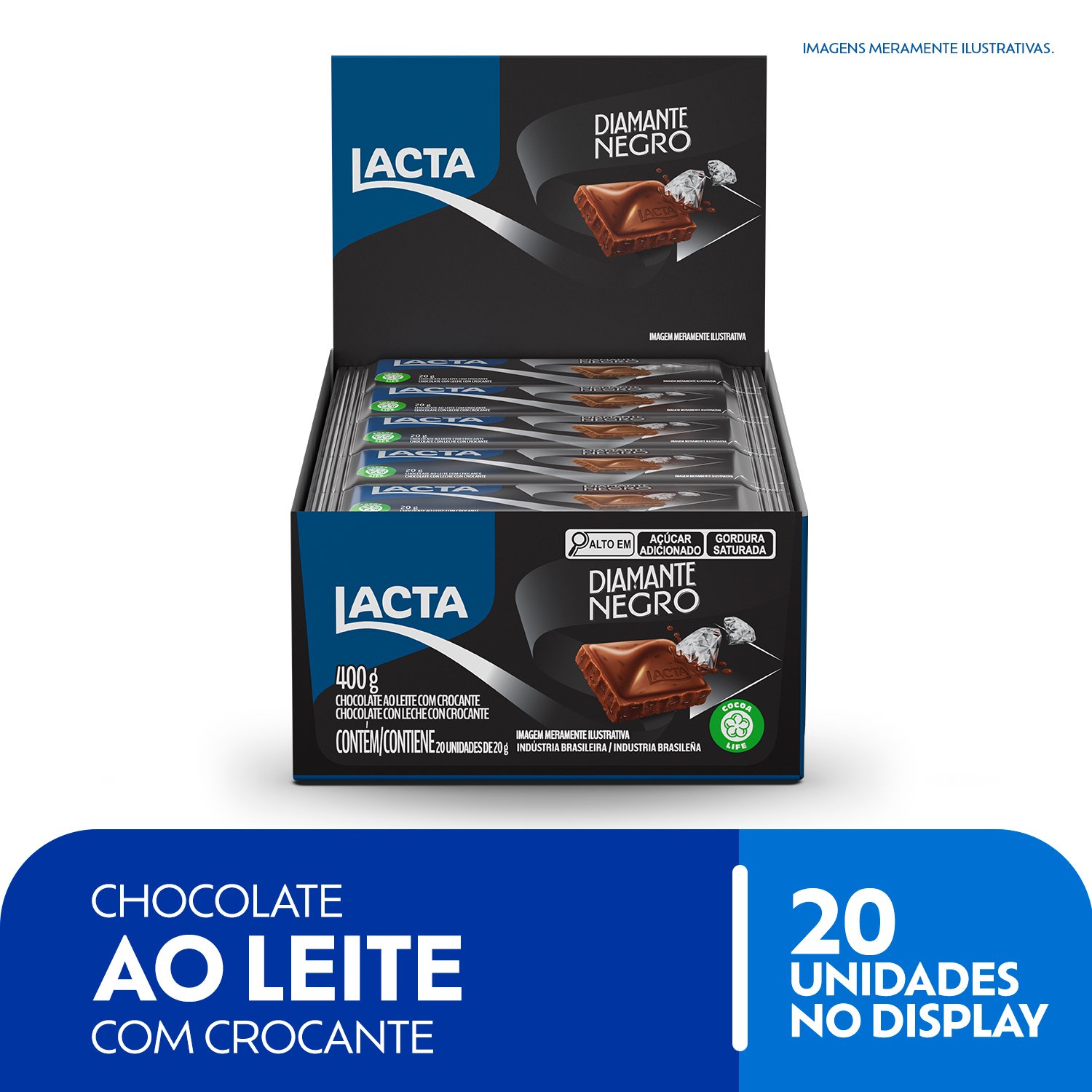 Chocolate ao Leite Lacta Diamante Negro caixa com 20 unidades de 20g