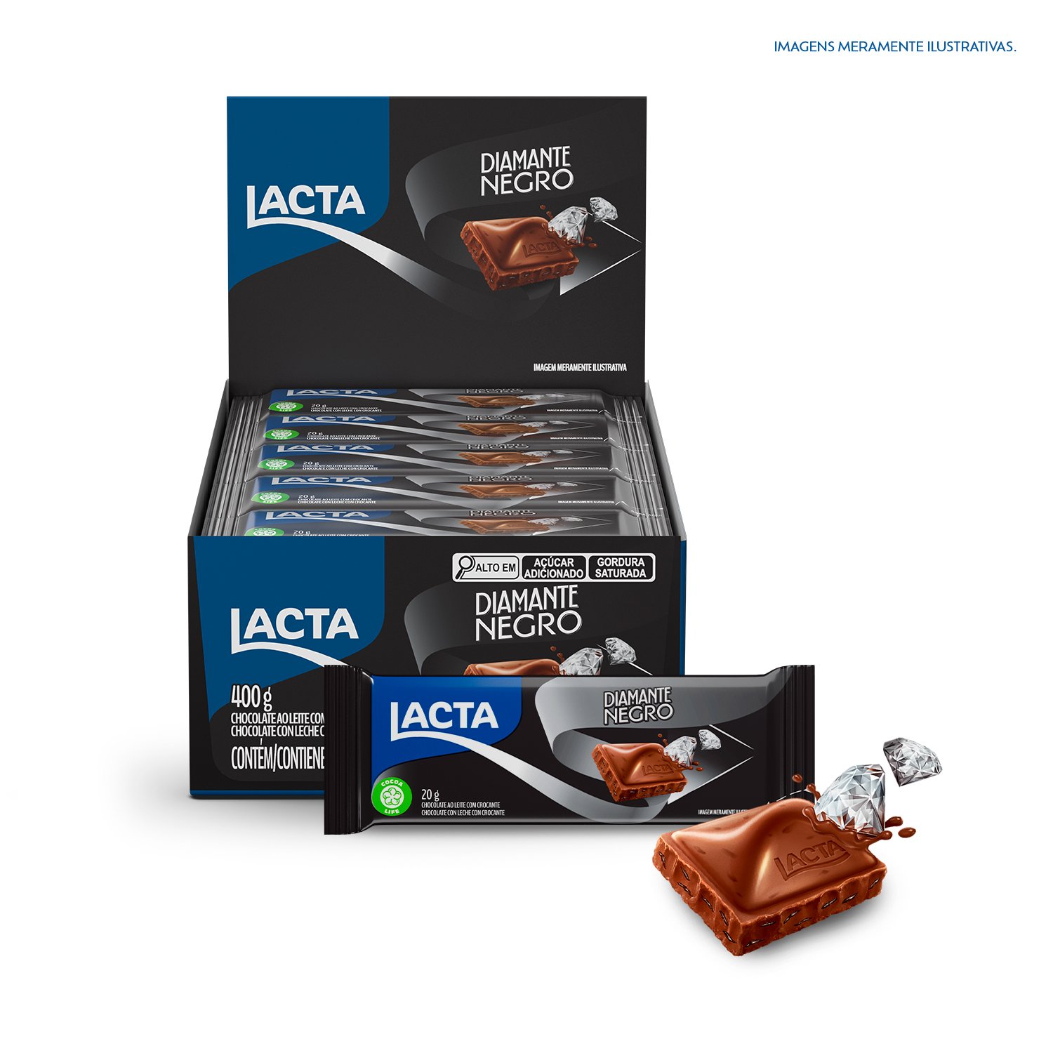 Chocolate ao Leite Lacta Diamante Negro caixa com 20 unidades de 20g