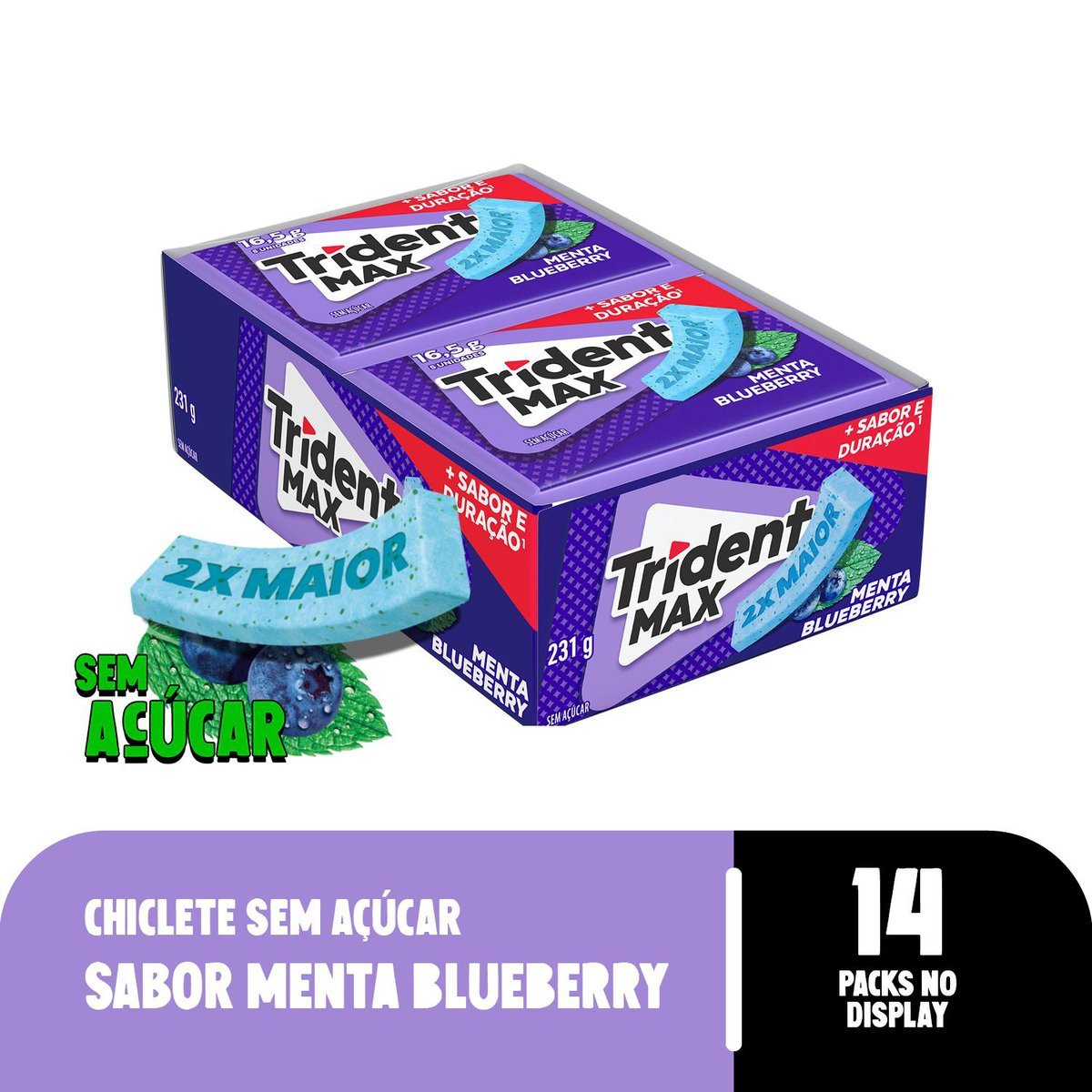 Goma de mascar Trident Max Menta Blueberry display com 14 unidades de 16,5g