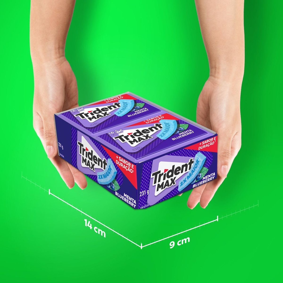Goma de mascar Trident Max Menta Blueberry display com 14 unidades de 16,5g