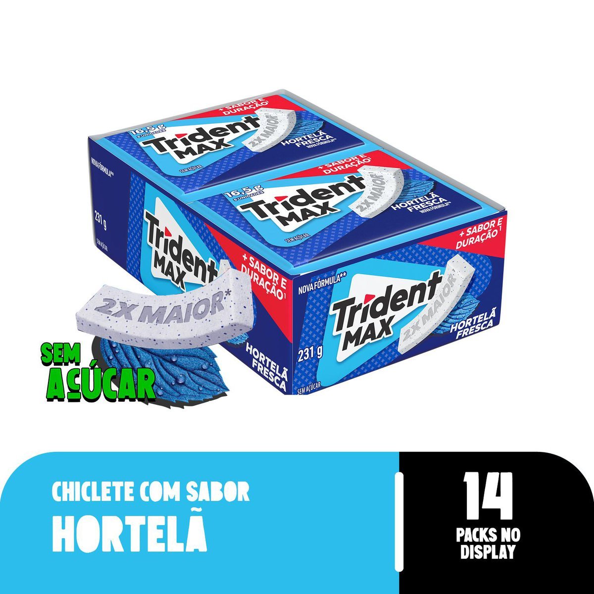 Chiclete Trident Max Hortel Fresca Sem Acar - Caixa com 14 unid. de 16,5g