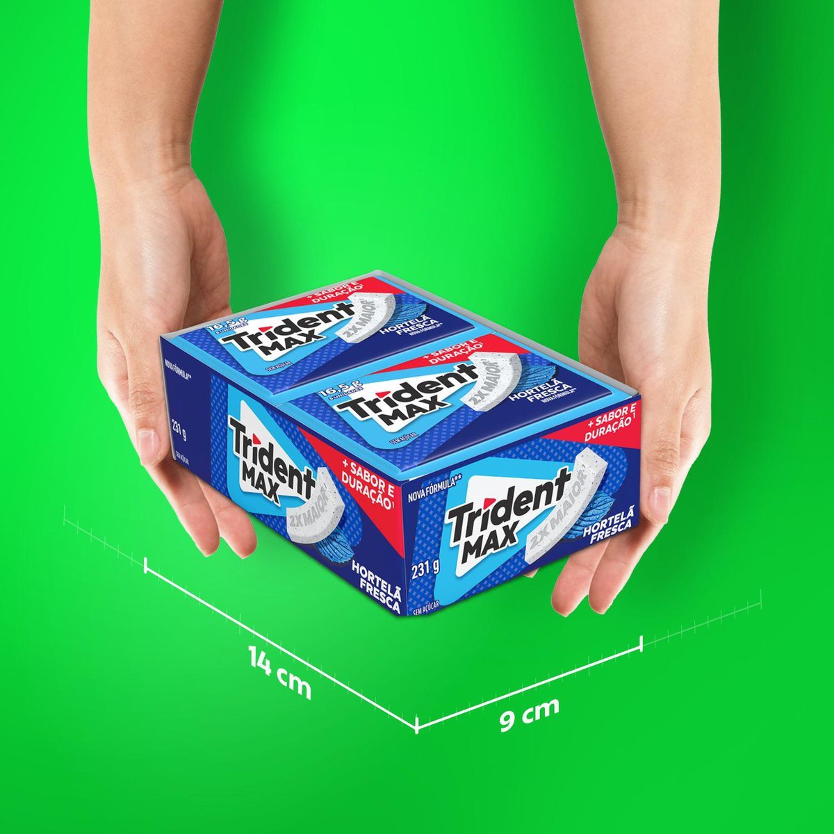 Chiclete Trident Max Hortel Fresca Sem Acar - Caixa com 14 unid. de 16,5g