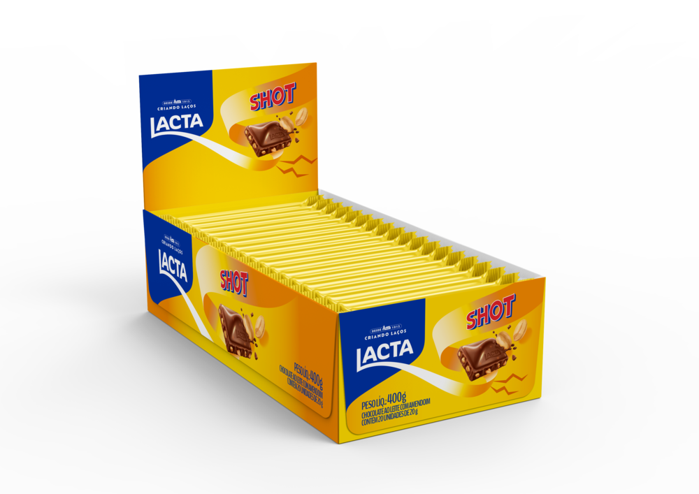 Chocolate Lacta Shot display com 20 unidades de 20g