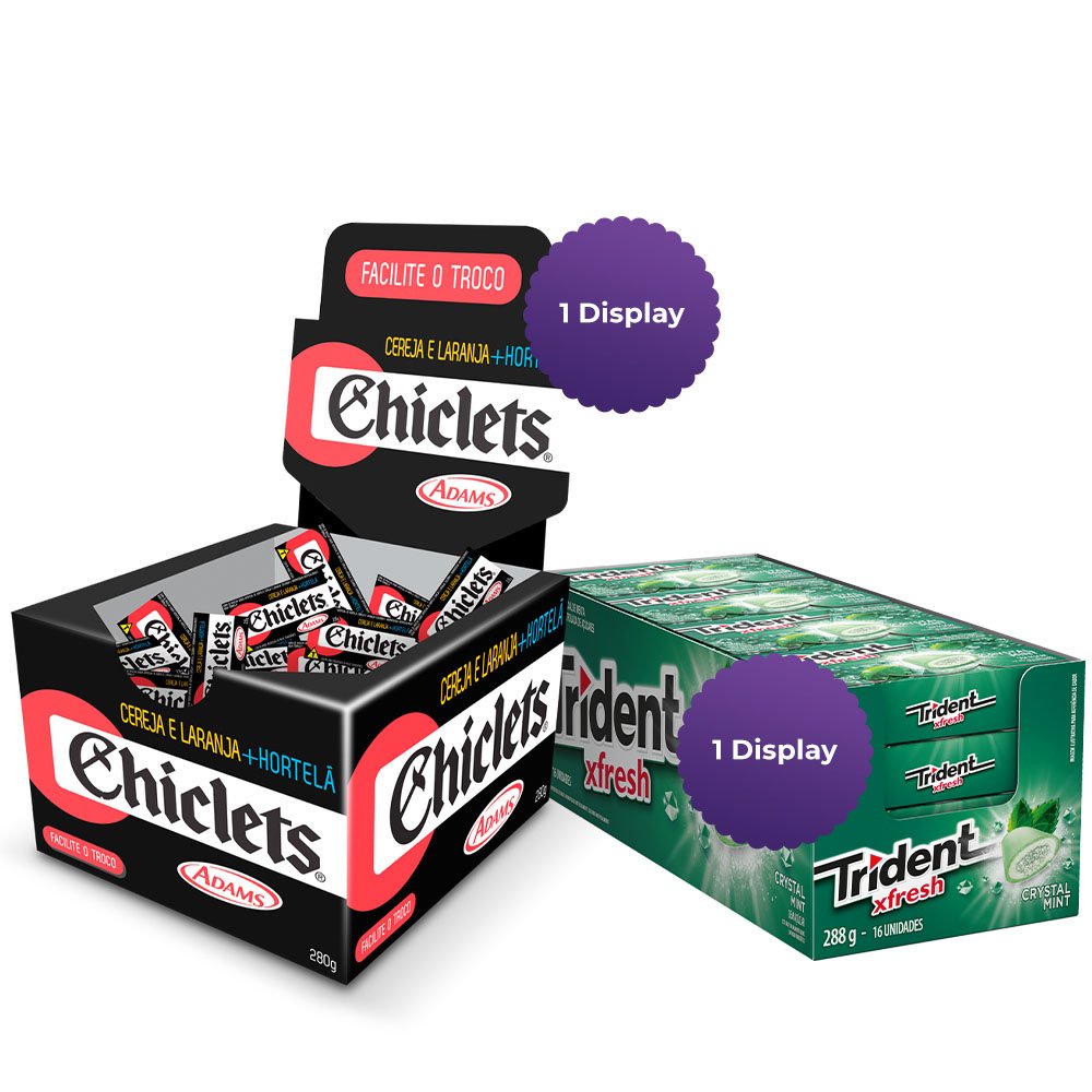 Combo 1 Display de TRIDENT XFRESH  MINT + 1 Display de CHICLETS FRESH CEREJA LARANJA E HORT