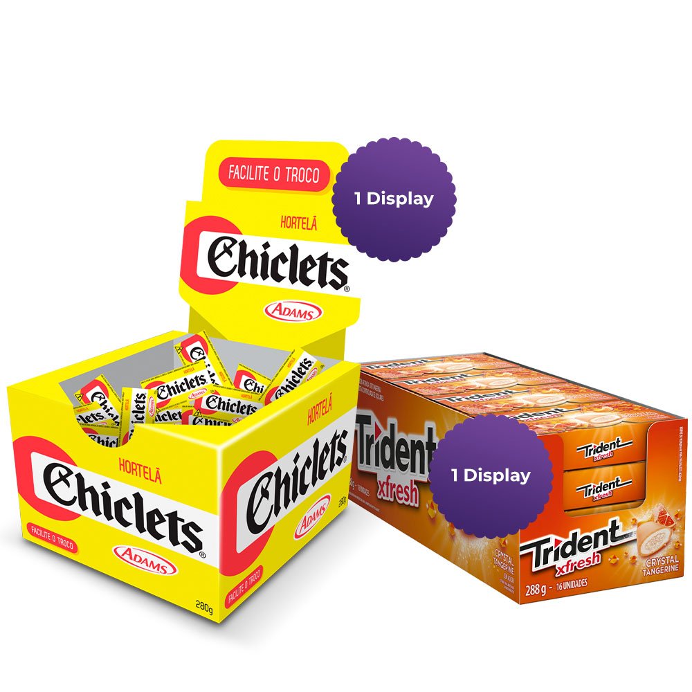 Combo 1 Display de TRIDENT XFRESH  TANGERINA + 1 Display de CHICLETS HORTELA