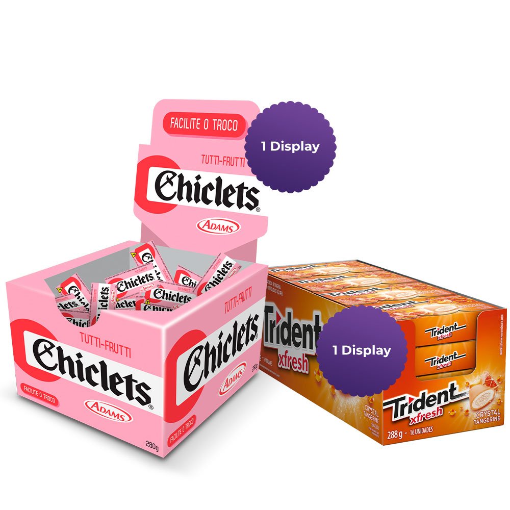 Combo 1 Display deTRIDENT XFRESH  TANGERINA + 1 Display de CHICLETS TUTTI FRUTTI