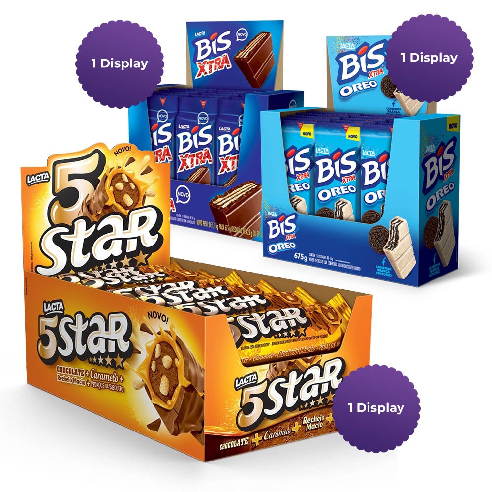 Combo 1 Display de BIS XTRA + 1 Display BIS OREO XTRA + 1 Display 5STAR